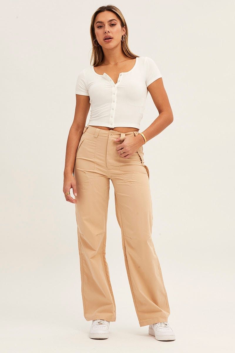 Beige Wide Leg Carpenter Pants sold by Ally Fashion