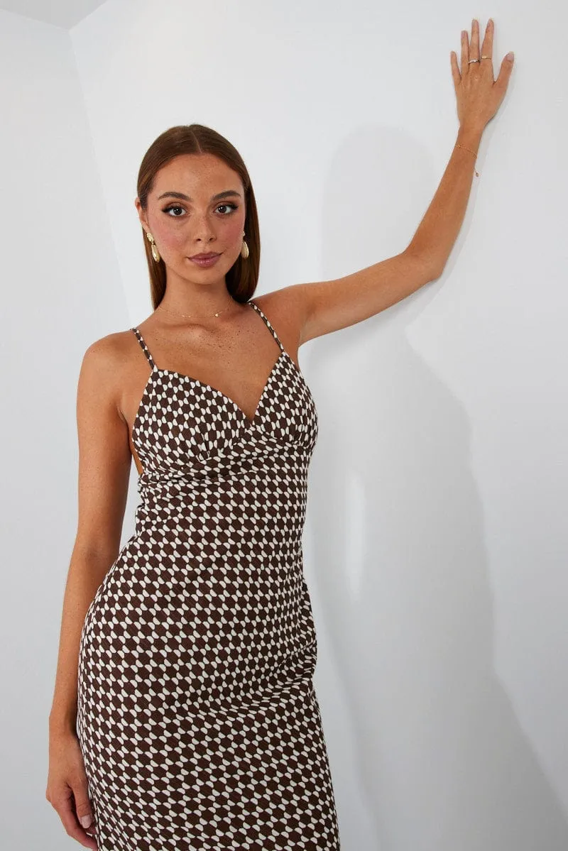 Brown Geo Maxi Dress Strappy sold by Ally Fashion