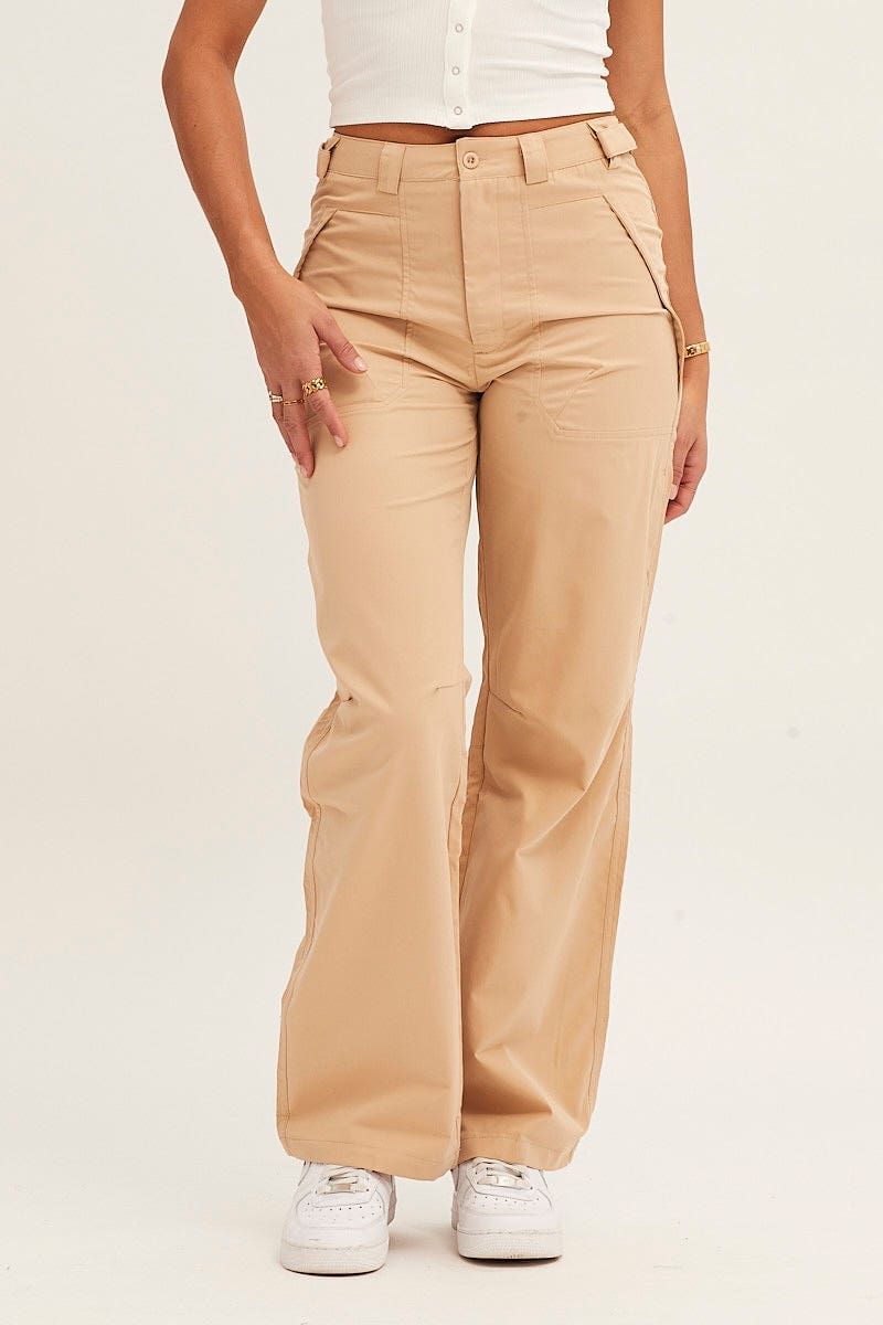 Beige Wide Leg Carpenter Pants sold by Ally Fashion product image thumbnail 2