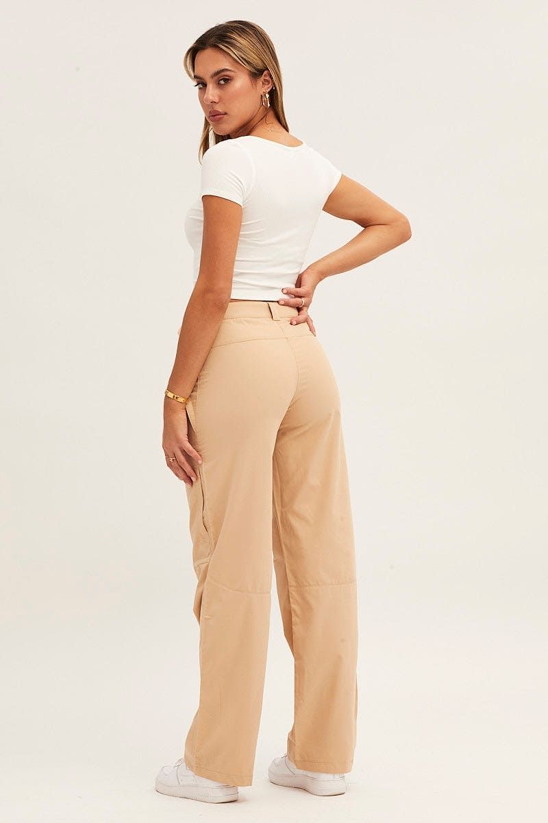 Beige Wide Leg Carpenter Pants sold by Ally Fashion product image thumbnail 5