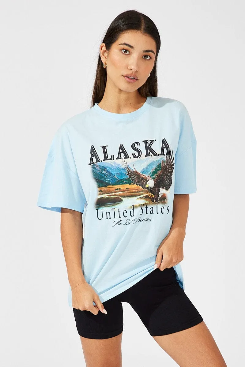 Blue Eagle Graphic Oversized T-shirt Short Sleeve Tee sold by Ally Fashion