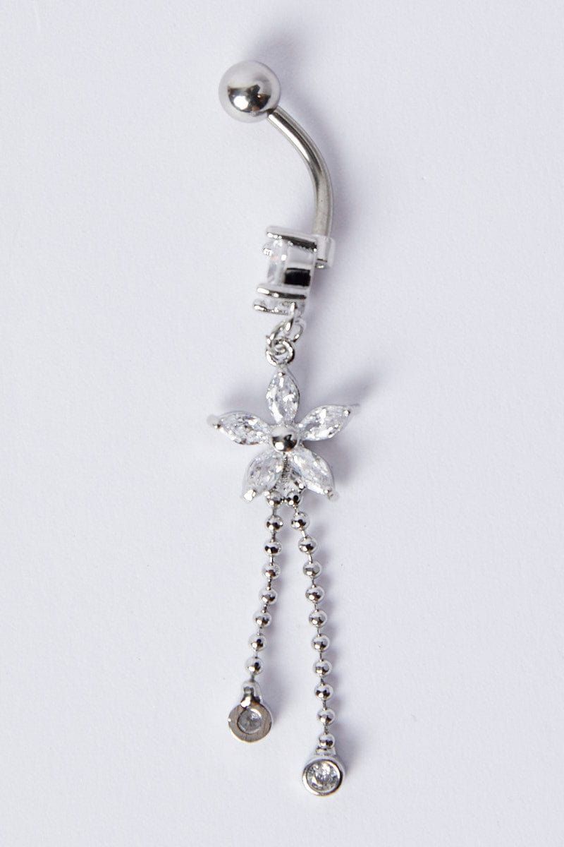 Silver Star Crystal Belly Ring with Tassel sold by Ally Fashion