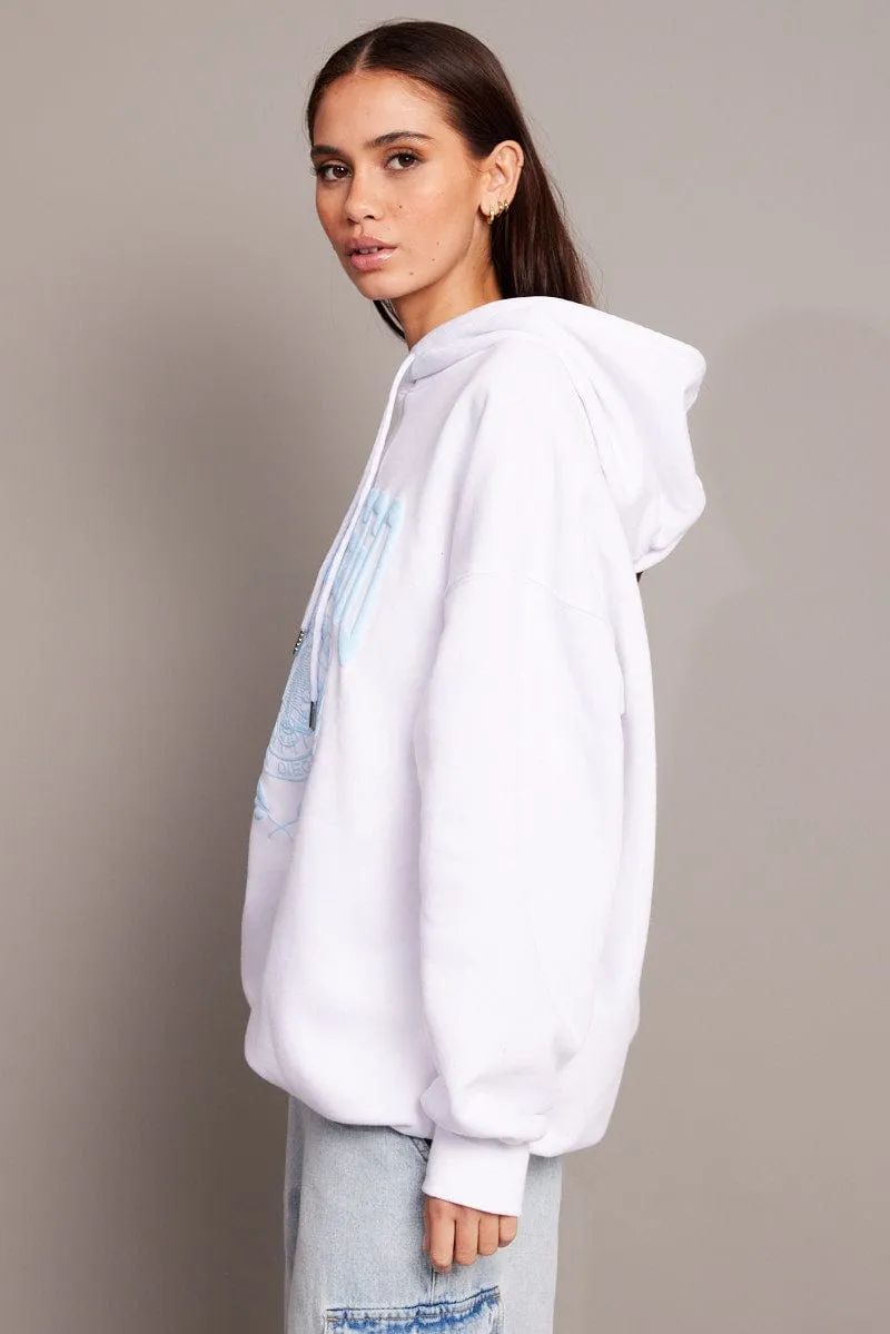 White Graphic Hoodie Sweater Long Sleeve sold by Ally Fashion product image thumbnail 4