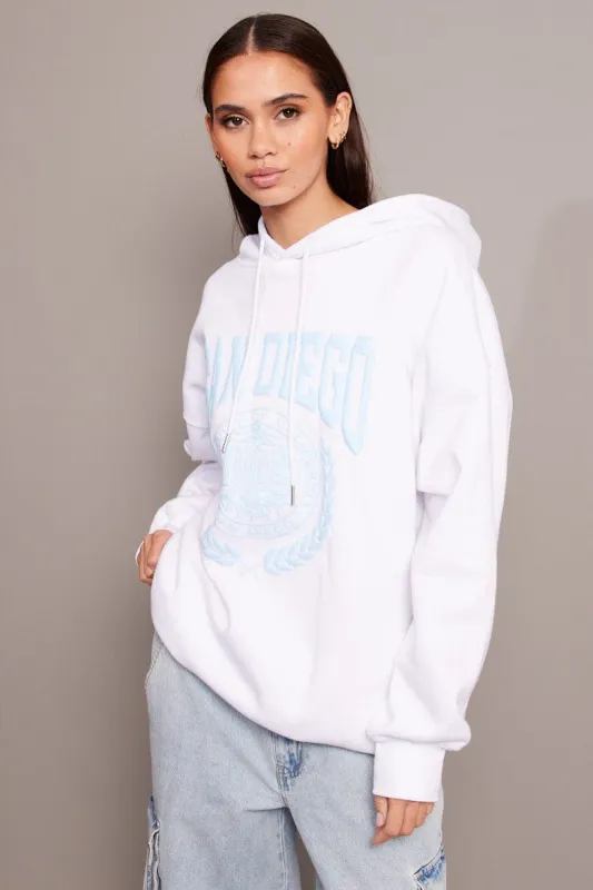 White Graphic Hoodie Sweater Long Sleeve sold by Ally Fashion