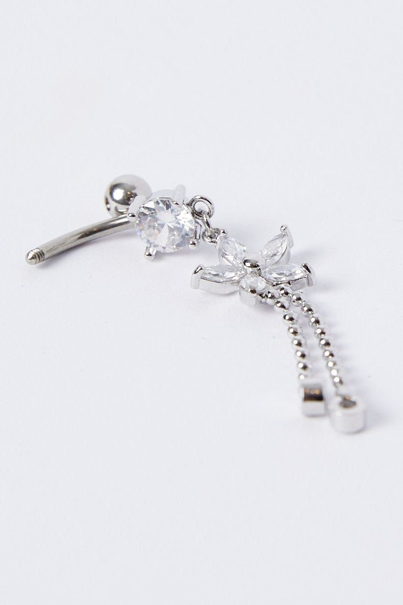 Silver Star Crystal Belly Ring with Tassel sold by Ally Fashion product image thumbnail 2