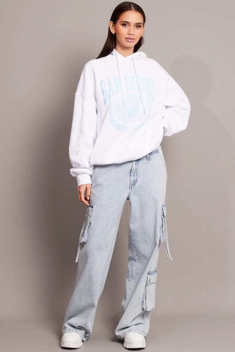 White Graphic Hoodie Sweater Long Sleeve sold by Ally Fashion product image thumbnail 2