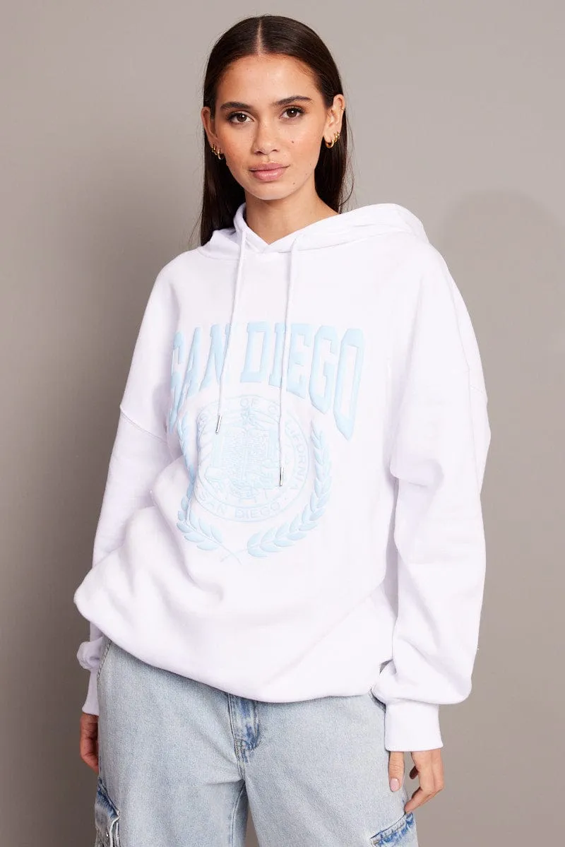 White Graphic Hoodie Sweater Long Sleeve sold by Ally Fashion product image thumbnail 3