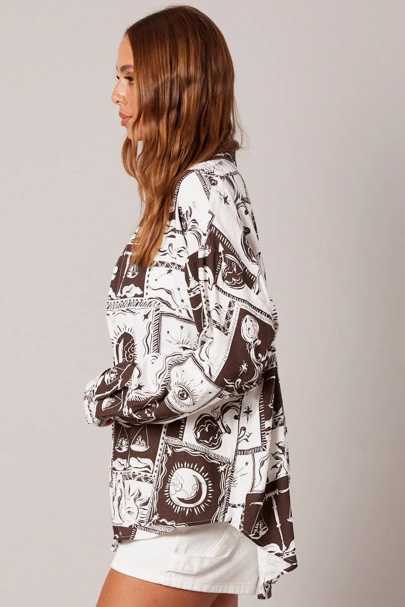 Brown Abstract Relaxed Shirt Long Sleeve sold by Ally Fashion product image thumbnail 4