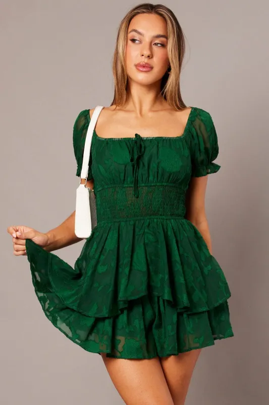Green Ruffle Playsuit Short Sleeve Ruched Bust sold by Ally Fashion