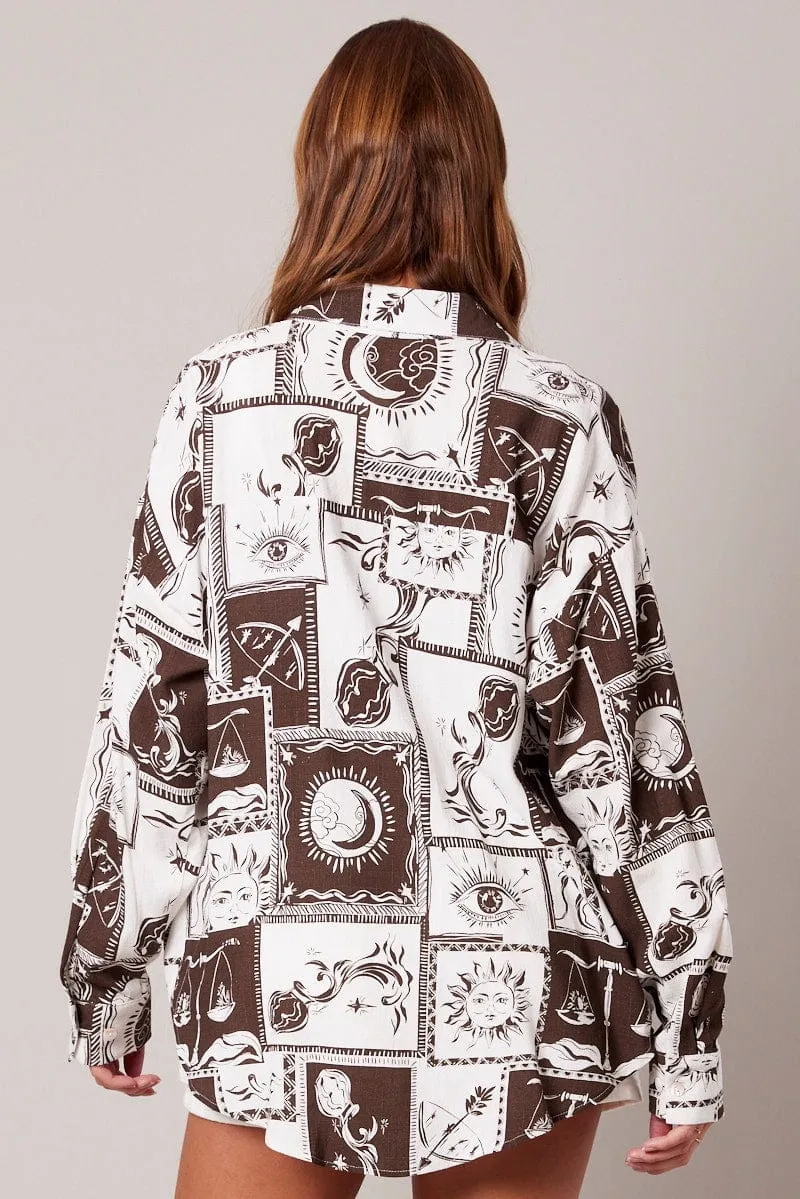 Brown Abstract Relaxed Shirt Long Sleeve sold by Ally Fashion product image thumbnail 5