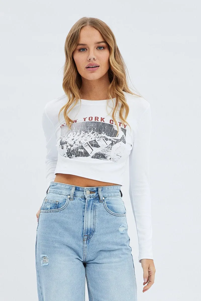 White Tee Round Neck Long Sleeve Graphic Print sold by Ally Fashion product image thumbnail 3