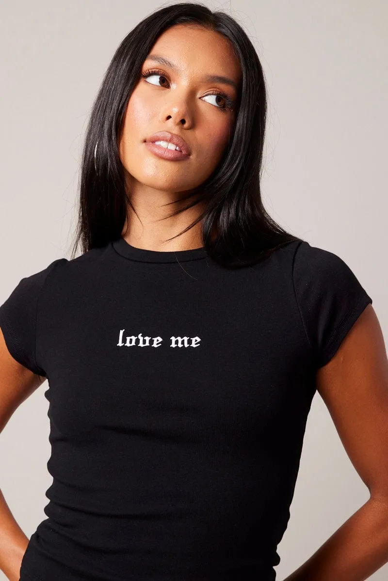 Black Graphic Tee Short sleeve Long Line sold by Ally Fashion product image thumbnail 3