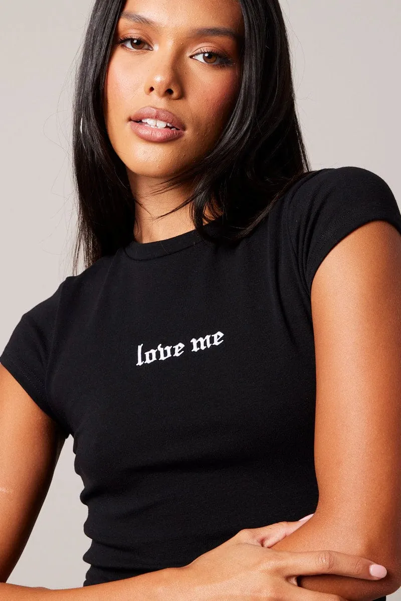 Black Graphic Tee Short sleeve Long Line sold by Ally Fashion