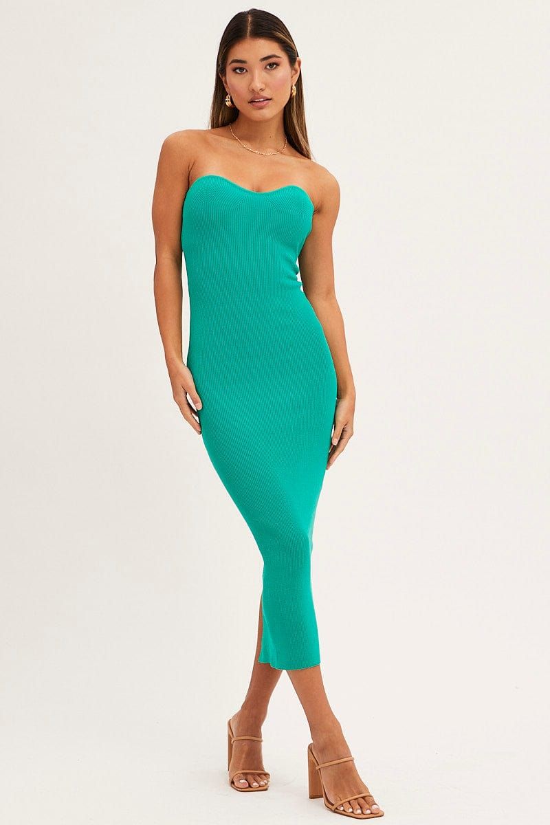 Green Sweetheart Neckline Bandeau Knit Bodycon Dress sold by Ally Fashion product image thumbnail 3