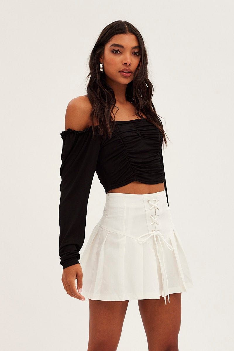 White Tie Front Tennis Mini Skirt sold by Ally Fashion