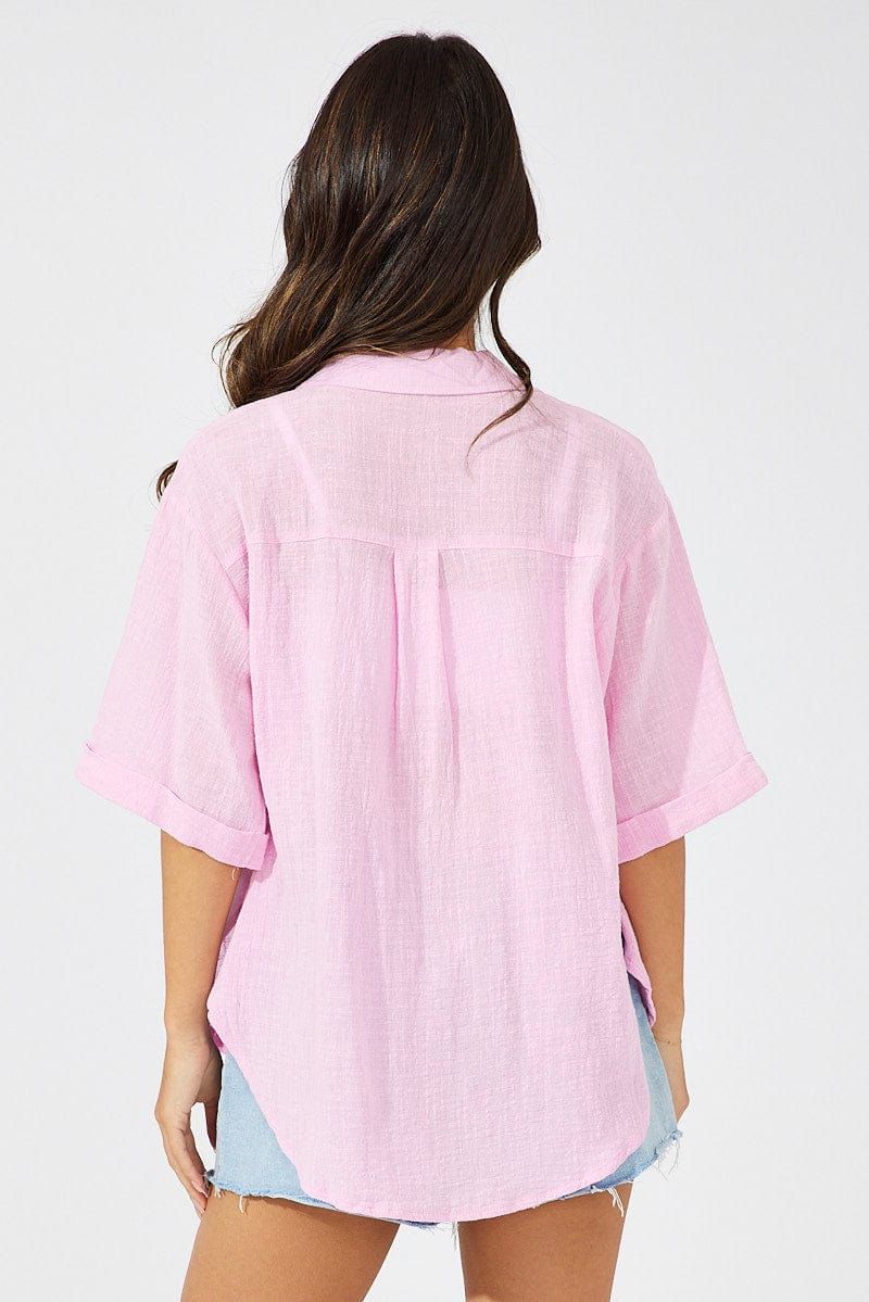 Pink Shirt Short Sleeve Collared Neck sold by Ally Fashion product image thumbnail 5