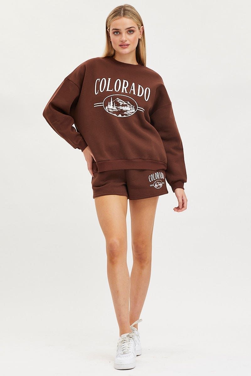 Brown Track Shorts High Rise Elastic Waist sold by Ally Fashion product image thumbnail 2