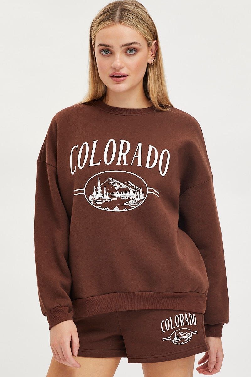 Brown Track Shorts High Rise Elastic Waist sold by Ally Fashion