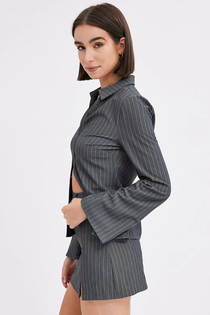 Grey Stripe Mini Skirt High Rise Pencil Side Slit sold by Ally Fashion product image thumbnail 4