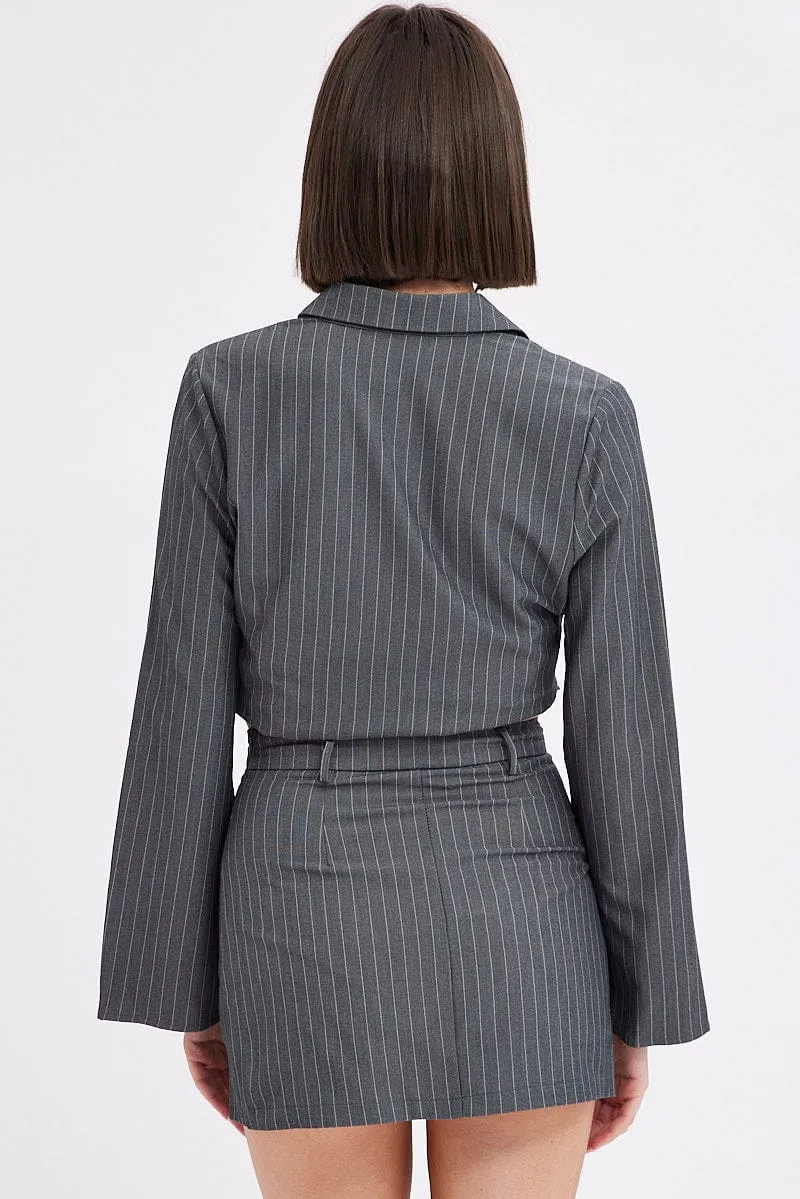 Grey Stripe Mini Skirt High Rise Pencil Side Slit sold by Ally Fashion product image thumbnail 5