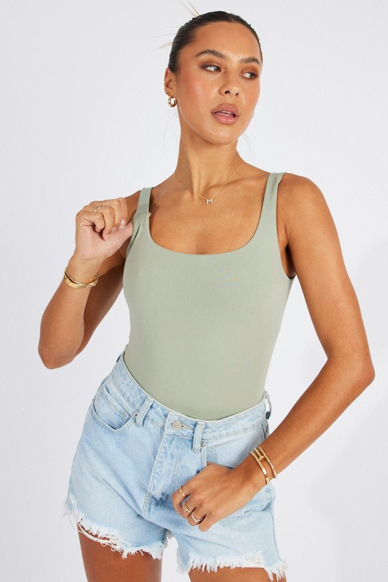 Green Bodysuit Scoop Neck Seamless sold by Ally Fashion product image thumbnail 2