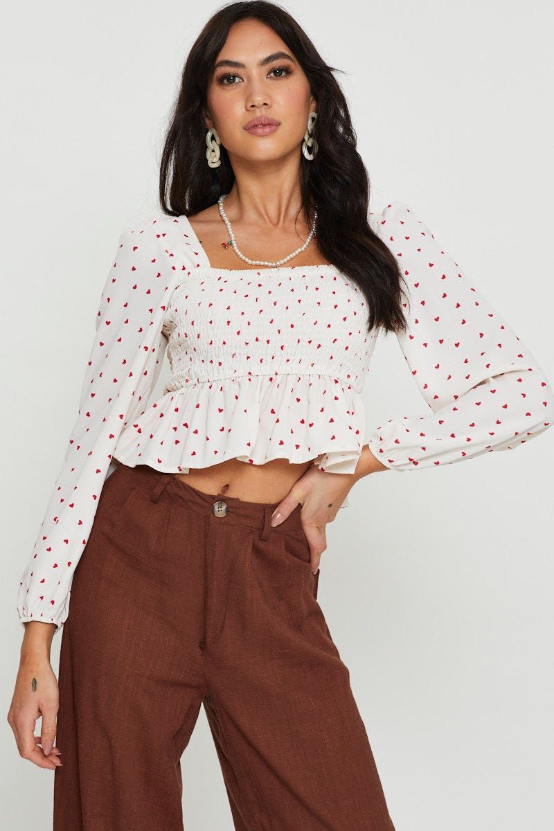 Print Crop Top Long Sleeve sold by Ally Fashion