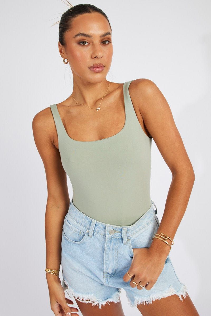 Green Bodysuit Scoop Neck Seamless sold by Ally Fashion product image thumbnail 4
