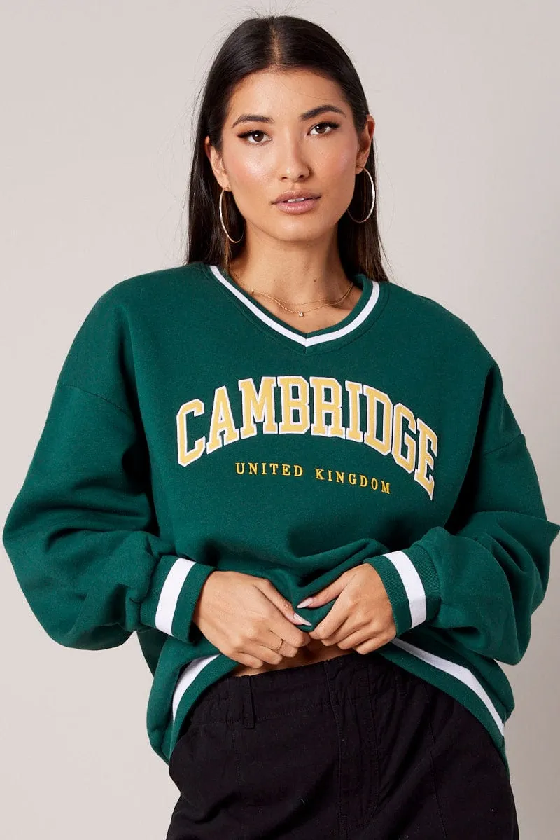 Green Graphic Sweater Long Sleeve sold by Ally Fashion