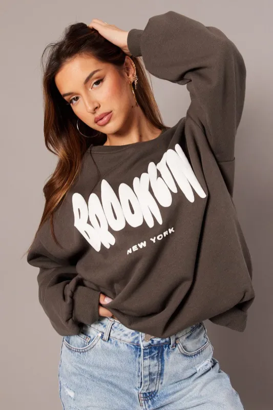 Grey Graphic Sweater Long Sleeve sold by Ally Fashion