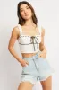 White Crop Top Sleeveless Eyelet Ribbon sold by Ally Fashion