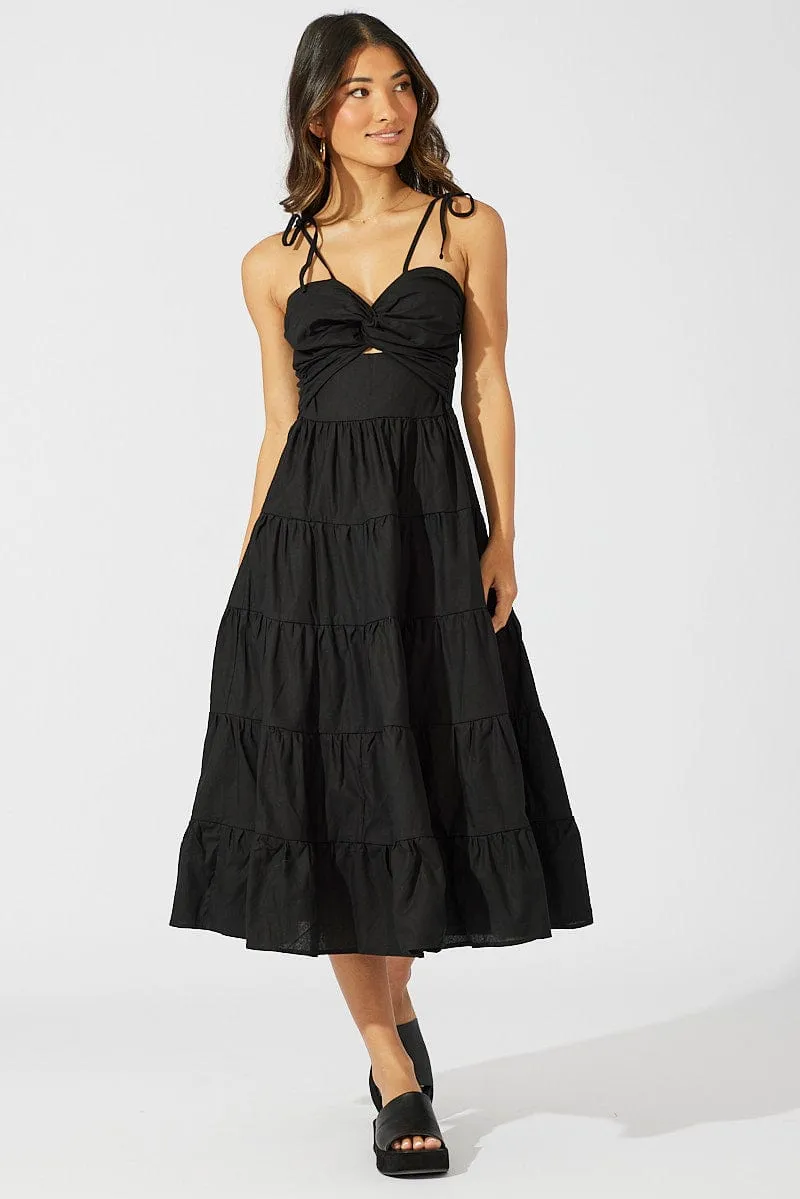 Black Midi Dress Sleeveless Tiered Twist Front sold by Ally Fashion product image thumbnail 3