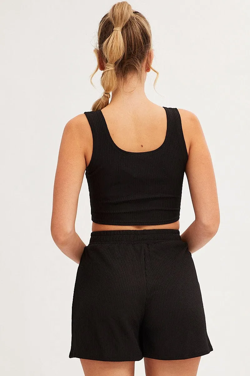 Black Rib Jersey Crop And Shorts Set sold by Ally Fashion product image thumbnail 5