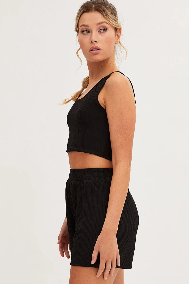Black Rib Jersey Crop And Shorts Set sold by Ally Fashion product image thumbnail 4