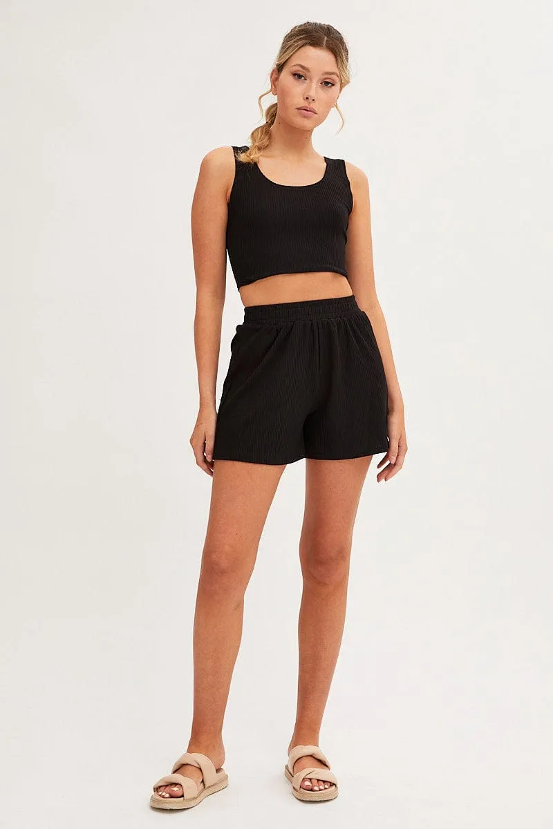 Black Rib Jersey Crop And Shorts Set sold by Ally Fashion product image thumbnail 2