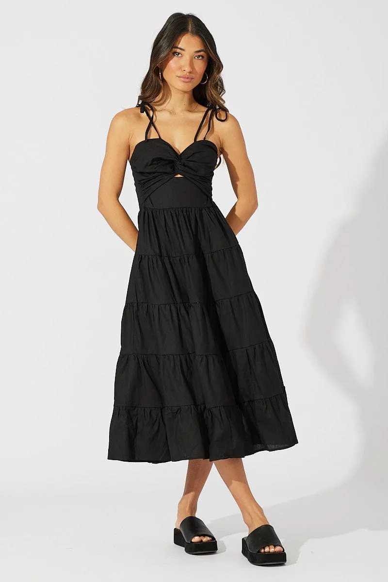 Black Midi Dress Sleeveless Tiered Twist Front sold by Ally Fashion