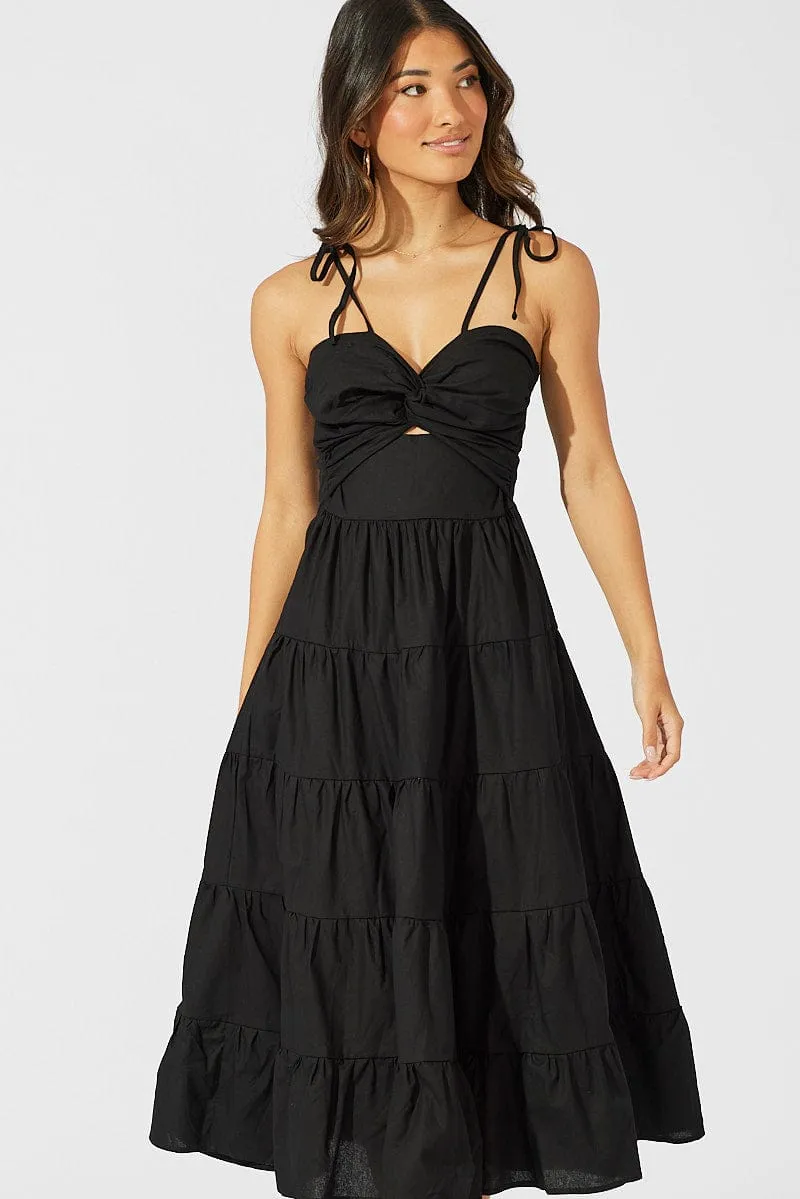 Black Midi Dress Sleeveless Tiered Twist Front sold by Ally Fashion product image thumbnail 2