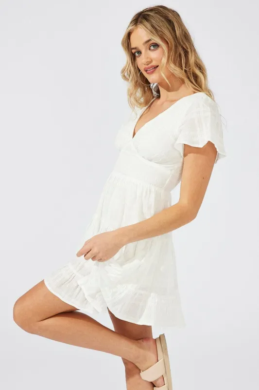 White Fit And Flare Dress V-neck Mini sold by Ally Fashion