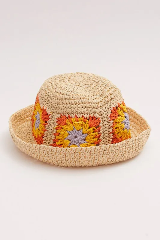 Beige Floral Decor Straw Bucket Hat sold by Ally Fashion