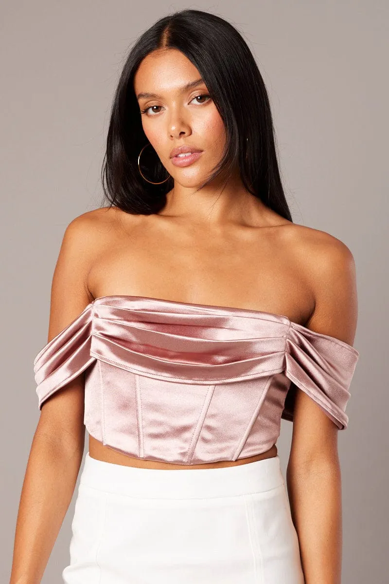 Pink Corset Top Off Shoulder Satin sold by Ally Fashion product image thumbnail 3