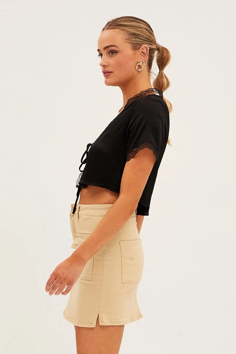 Beige High Rise Cargo Mini Denim Skirt sold by Ally Fashion product image thumbnail 4