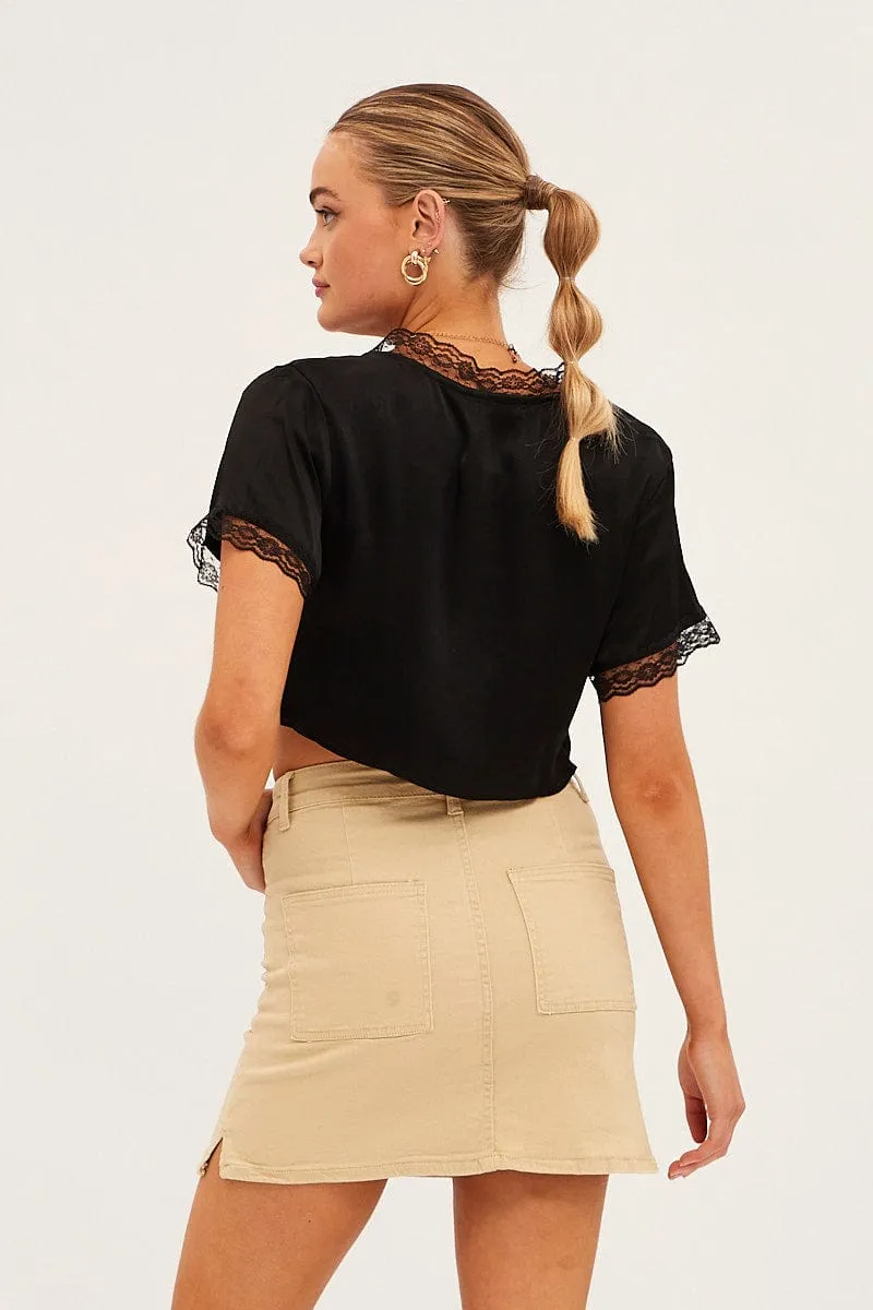 Beige High Rise Cargo Mini Denim Skirt sold by Ally Fashion product image thumbnail 5