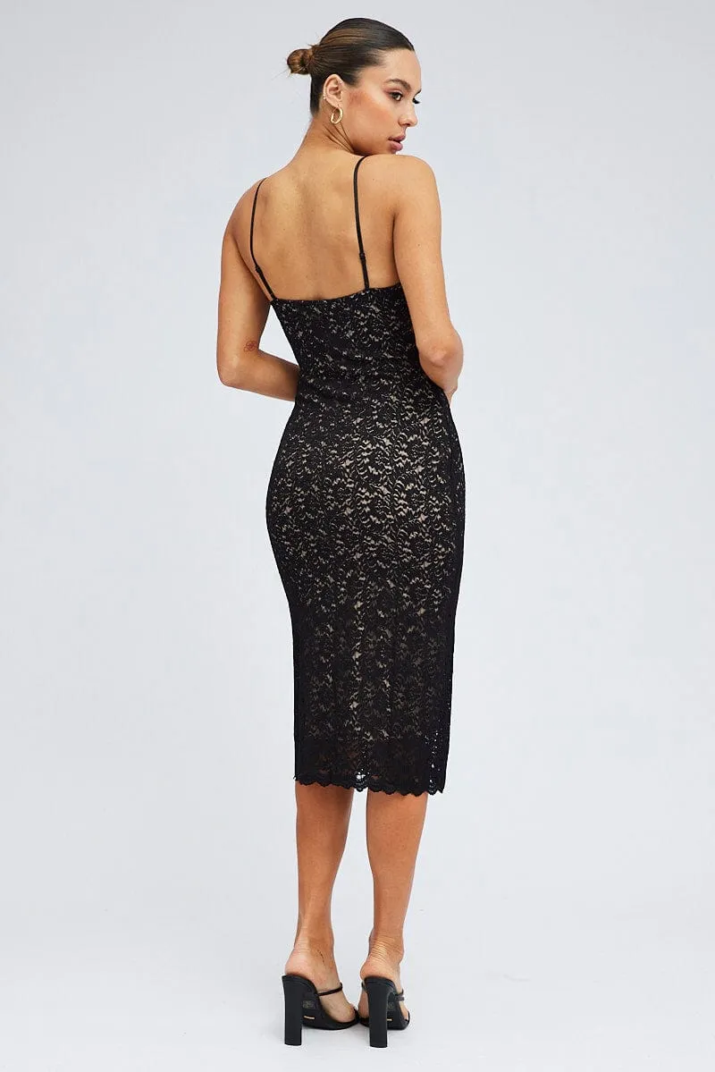 Black Midi Dress Sleeveless V-Neck Bodycon Lace Stretch sold by Ally Fashion product image thumbnail 5
