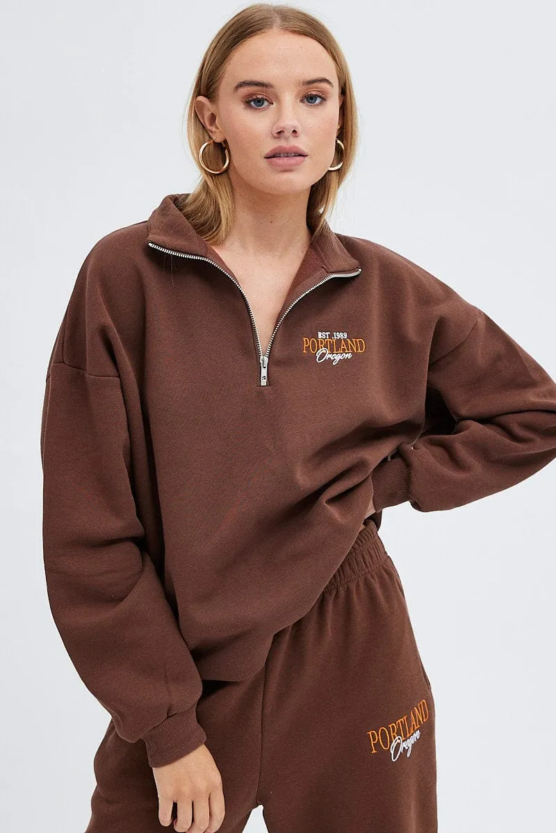 Brown Sweater Long Sleeves With Zip sold by Ally Fashion product image thumbnail 3