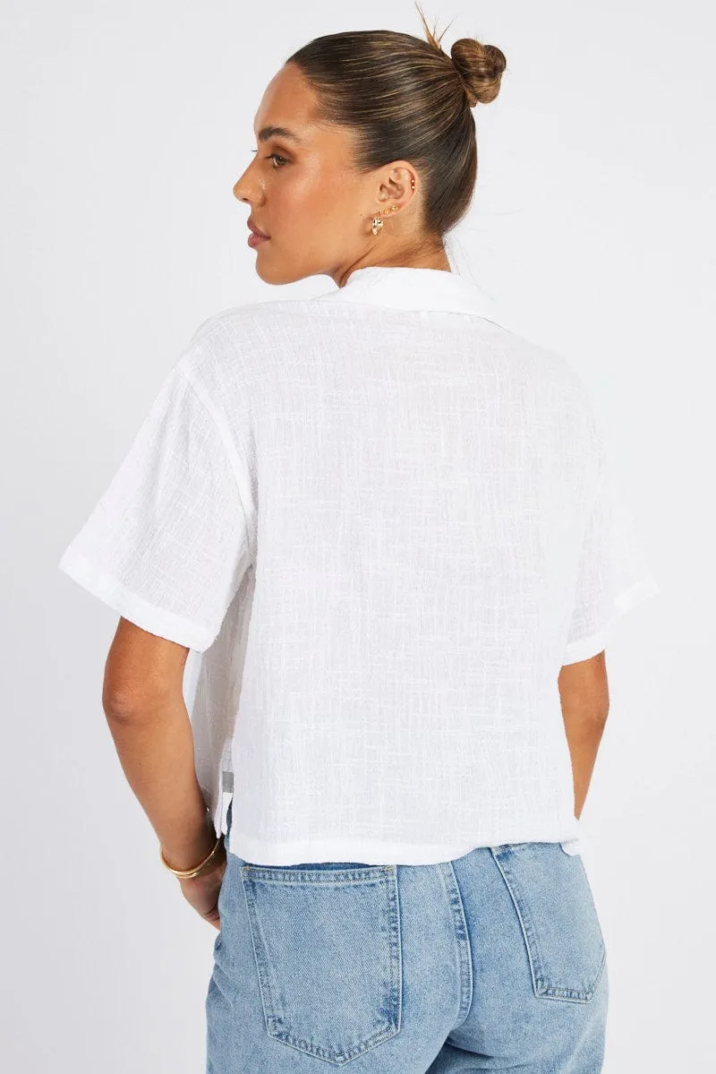 White Crop Shirt Short Sleeve sold by Ally Fashion product image thumbnail 5