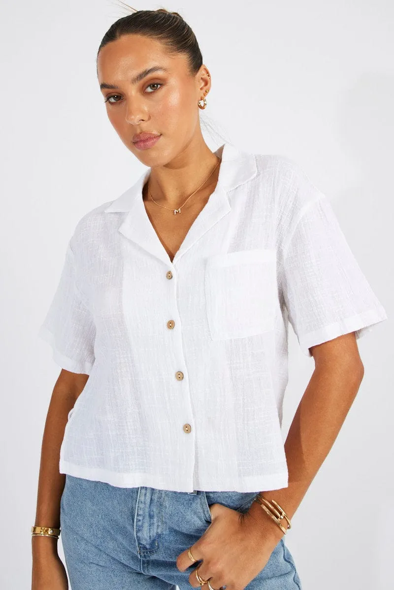 White Crop Shirt Short Sleeve sold by Ally Fashion product image thumbnail 3