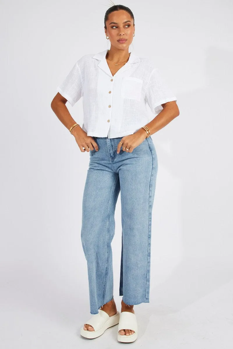 White Crop Shirt Short Sleeve sold by Ally Fashion