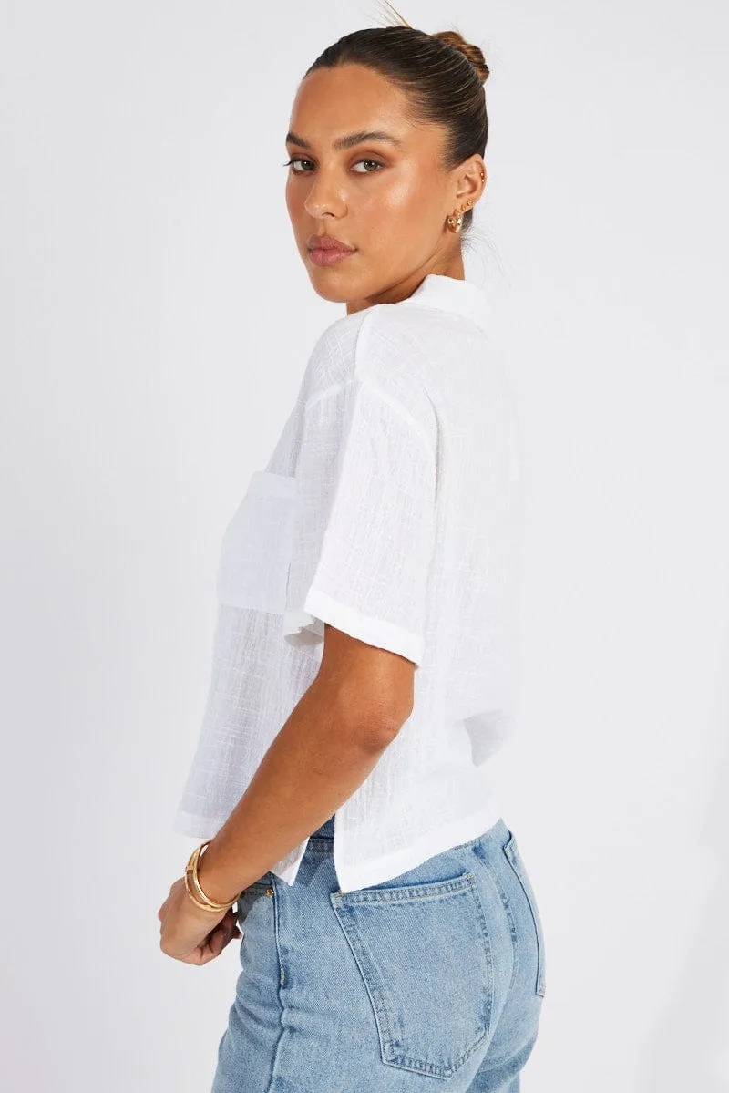 White Crop Shirt Short Sleeve sold by Ally Fashion product image thumbnail 4