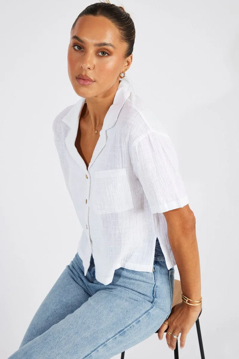 White Crop Shirt Short Sleeve sold by Ally Fashion product image thumbnail 2