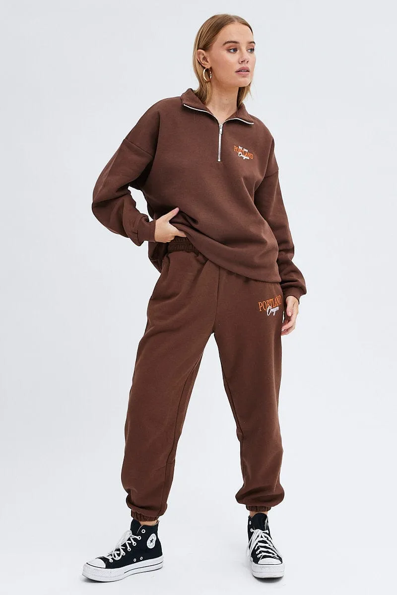 Brown Sweater Long Sleeves With Zip sold by Ally Fashion product image thumbnail 2