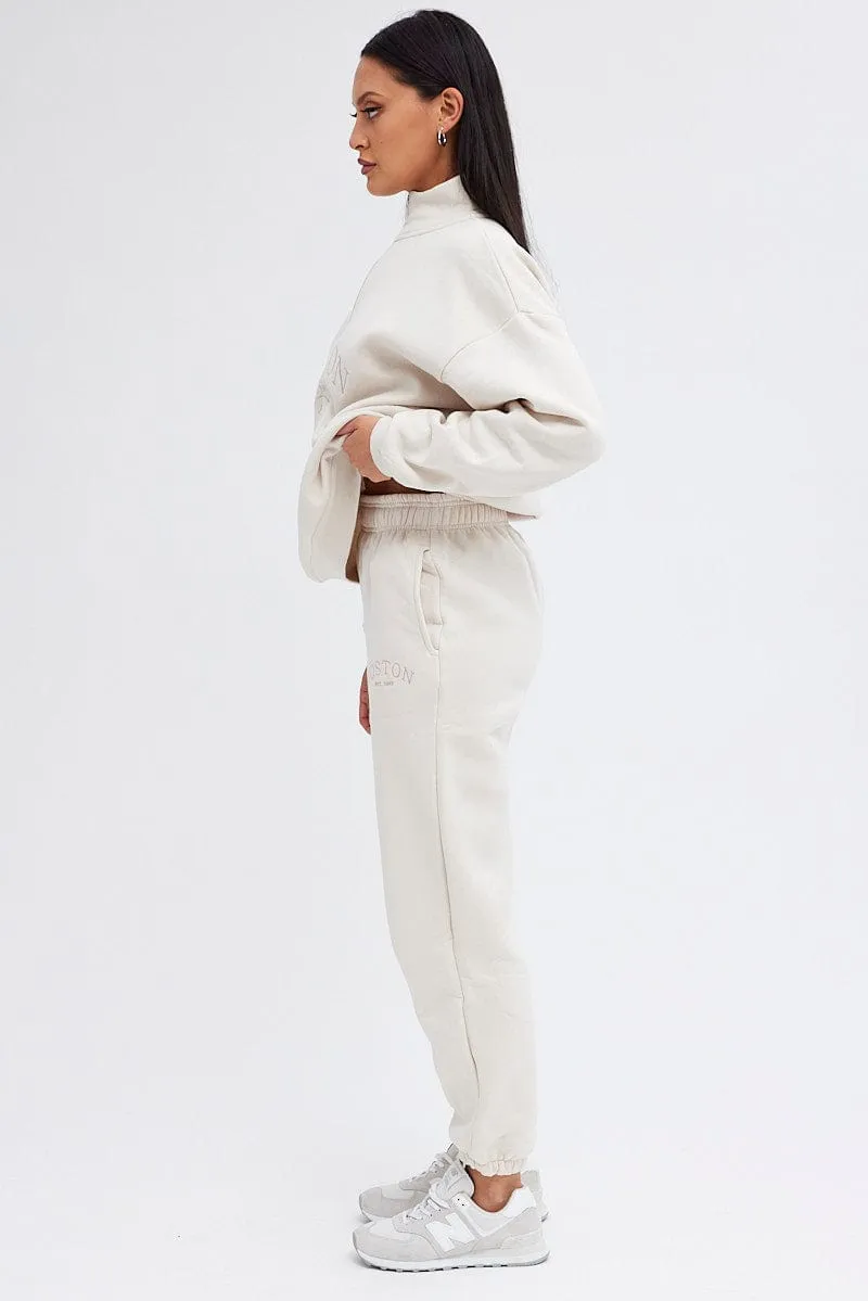 Beige Track Pants High Rise Jogger sold by Ally Fashion product image thumbnail 4